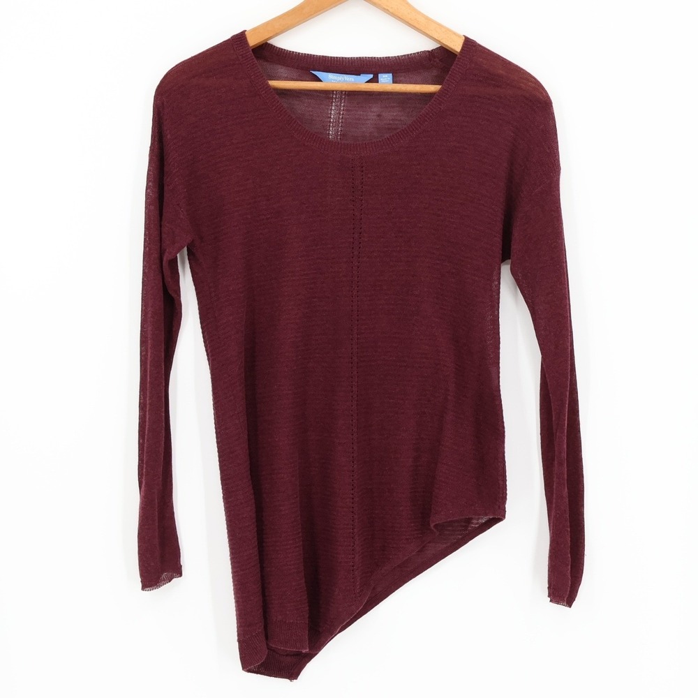 Asymmetrical Hem Linen Sweater Womens Size XS Maroon Minimalist Transitional